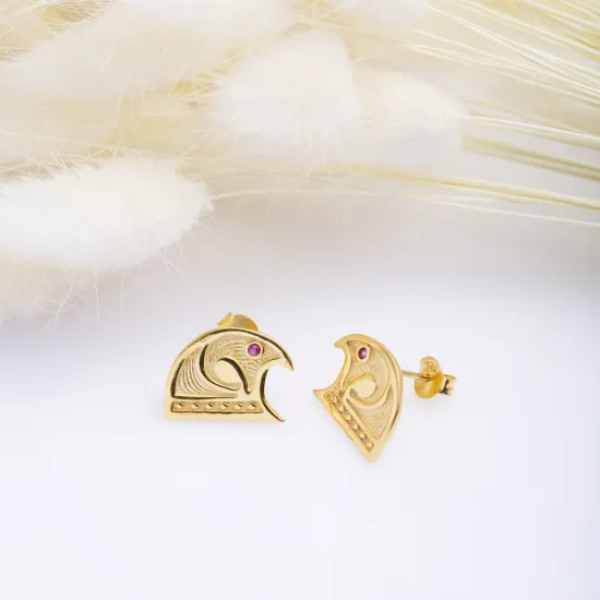 Falcon Bird Symbol Ruby 925 Stud Earrings Falcon Bird Symbol Ruby 925 Stud Earrings