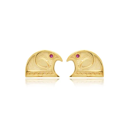 Falcon Bird Symbol Ruby 925 Sterling Silver Earrings
