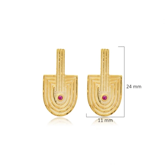 Handcrafted Ruby CZ 925 Sterling Silver Earrings Handcrafted Ruby CZ 925 Sterling Silver Earrings