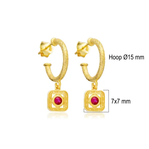 Ruby CZ Square 925 Sterling Silver Earrings