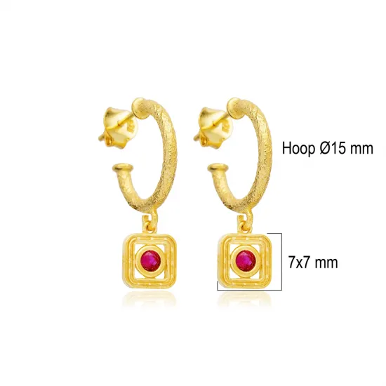 Ruby CZ Square Design Silver Hoop Earrings Wholesale Jewelry Ruby CZ Square Design Silver Hoop Earrings Wholesale Jewelry