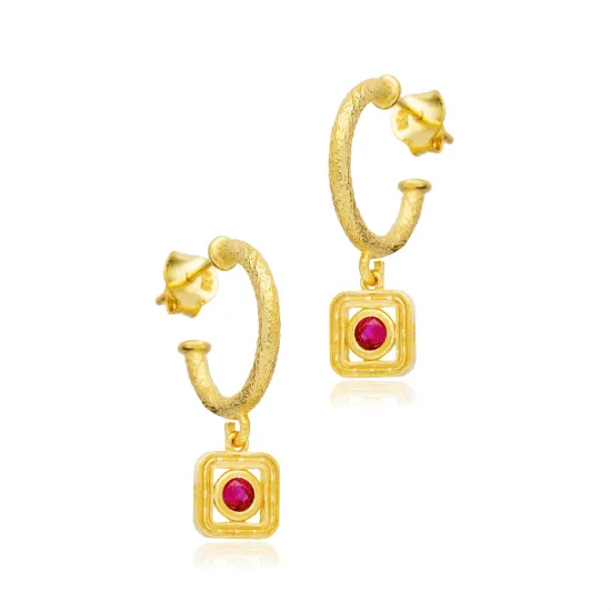 Ruby CZ Square Design Silver Hoop Earrings Wholesale Jewelry Ruby CZ Square Design Silver Hoop Earrings Wholesale Jewelry