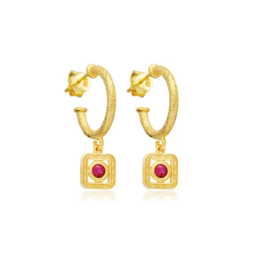 Ruby CZ Square 925 Sterling Silver Earrings