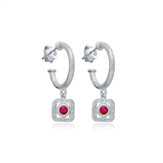 Ruby CZ Square Design Silver Hoop Earrings Wholesale Jewelry Ruby CZ Square Design Silver Hoop Earrings Wholesale Jewelry
