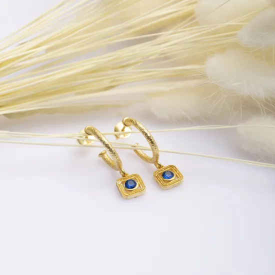 Sapphire CZ Square 925 Sterling Silver Earrings