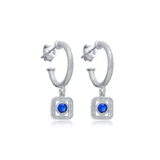 Sapphire CZ Square 925 Sterling Silver Earrings