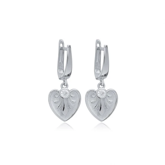 Heart Dangle Latch Back 925 Sterling Silver Earrings Heart Dangle Latch Back 925 Sterling Silver Earrings