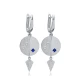 Sapphire CZ Round Dangle Latch Back 925 Silver Earrings