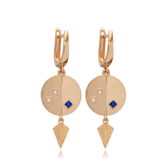 Sapphire CZ Round Dangle Latch Back 925 Silver Earrings