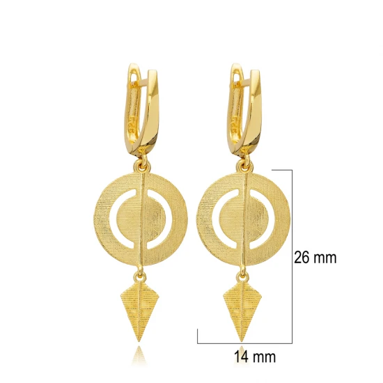 Disc Round CZ Dangle Latch Back 925 Silver Earrings