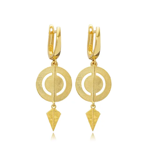 Disc Round CZ Dangle Latch Back 925 Silver Earrings