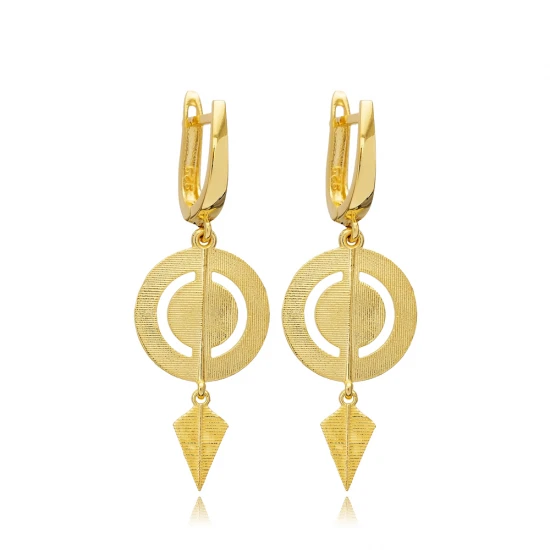 Disc Round CZ Dangle Latch Back 925 Silver Earrings