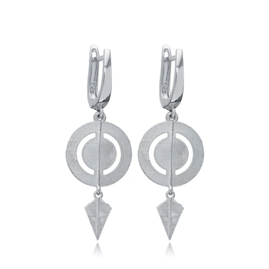 Disc Round CZ Dangle Latch Back 925 Silver Earrings