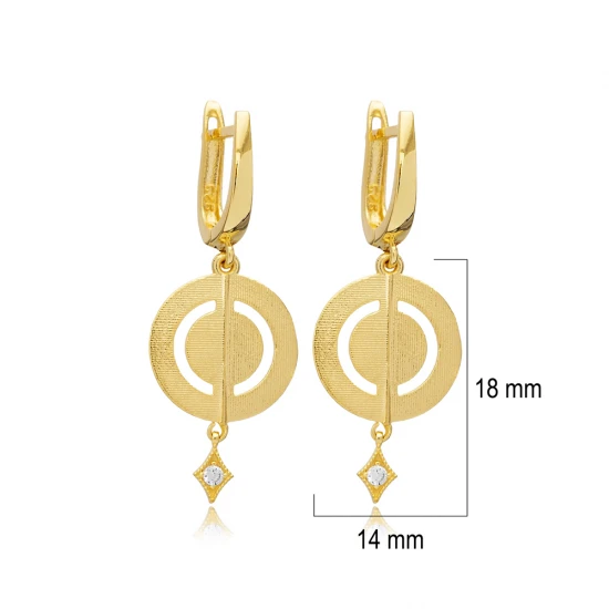 Disc Round CZ Dangle Latch Back Silver Earrings Disc Round CZ Dangle Latch Back Silver Earrings