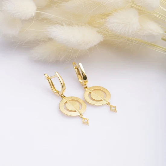 Disc Round CZ Dangle Latch Back Silver Earrings Disc Round CZ Dangle Latch Back Silver Earrings