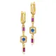 Ruby CZ Sapphire CZ Geometric Drop 925 Silver Earrings