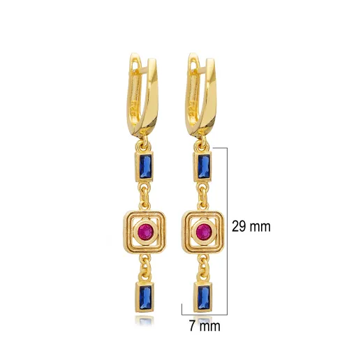Ruby Sapphire CZ Latch Back Dangle Earrings Silver Jewelry Ruby Sapphire CZ Latch Back Dangle Earrings Silver Jewelry