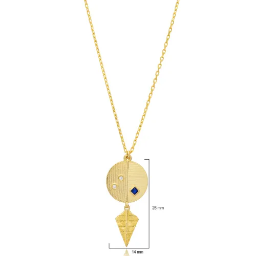 Tiny Sapphire CZ Stone Disc Round Design Silver Charm Necklace Tiny Sapphire CZ Stone Disc Round Design Silver Charm Necklace