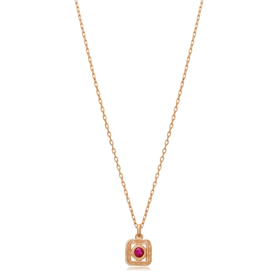 Ruby CZ Square 925 Sterling Silver Necklace Ruby CZ Square 925 Sterling Silver Necklace