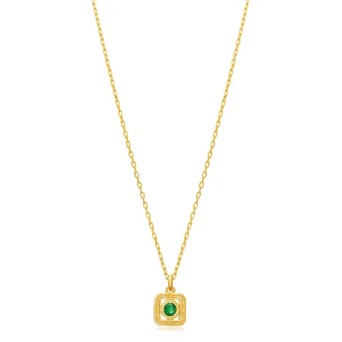 Emerald CZ Square Design Silver Charm Necklace Wholesale Jewelry