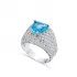 Aquamarine Stone Heart Cut 925 Silver CZ Stony Cluster Ring
