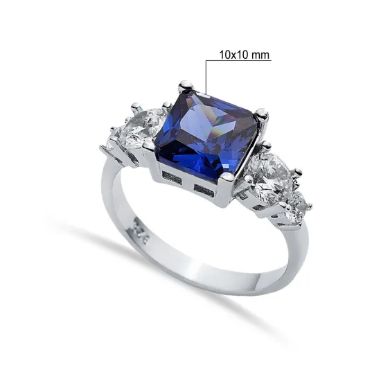 Square Tanzanite CZ Round 925 Sterling Silver Ring
