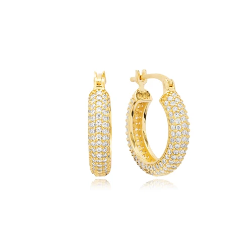 Clear Wide Hoop CZ 925 Sterling Silver Earrings