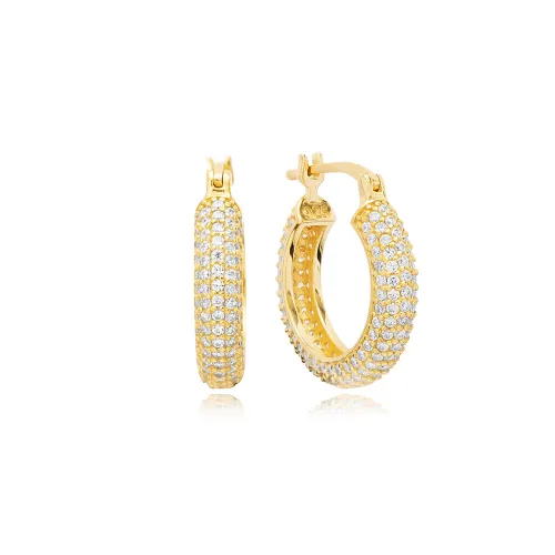 Clear Wide Hoop CZ 925 Sterling Silver Earrings