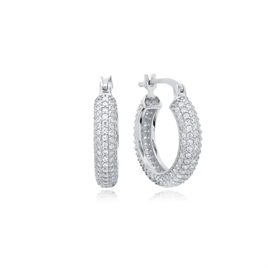 Clear Wide Hoop CZ 925 Sterling Silver Earrings Clear Wide Hoop CZ 925 Sterling Silver Earrings