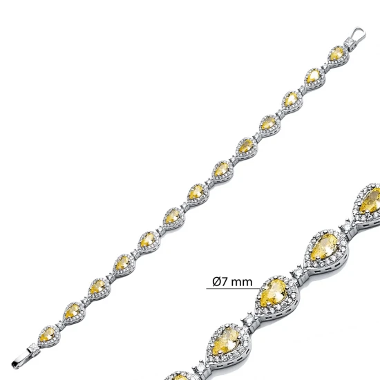 Citrine CZ Pear Drop Dainty Tennis 925 Silver Bracelet | 925 Sterling Silver Wholesale | Sade Silver Citrine CZ Pear Drop Dainty Tennis 925 Silver Bracelet - Sade 925 Silver Jewelry