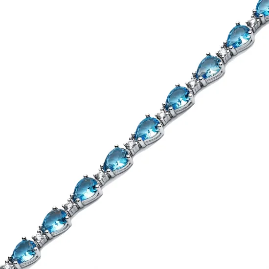 Pear Drop Aquamarine CZ Stone Sterling Silver Tennis Bracelet Pear Drop Aquamarine CZ Stone Sterling Silver Tennis Bracelet