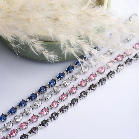 Clear CZ Pear Drop Tennis 925 Sterling Silver Bracelet Clear CZ Pear Drop Tennis 925 Sterling Silver Bracelet