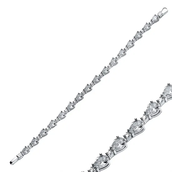 Clear CZ Pear Drop Tennis 925 Sterling Silver Bracelet Clear CZ Pear Drop Tennis 925 Sterling Silver Bracelet