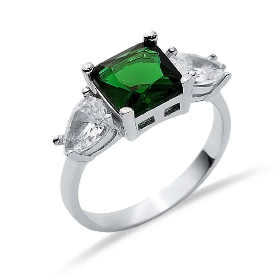 Square Emerald Pear CZ 925 Sterling Silver Ring Square Emerald Pear CZ 925 Sterling Silver Ring