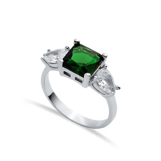 Square Emerald Pear CZ 925 Sterling Silver Ring Square Emerald Pear CZ 925 Sterling Silver Ring
