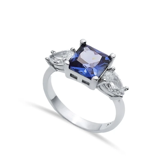 Pear CZ Square Tanzanite 925 Sterling Silver Ring | 925 Sterling Silver Wholesale | Sade Silver Pear CZ Square Tanzanite 925 Sterling Silver Ring - Sade 925 Silver Jewelry