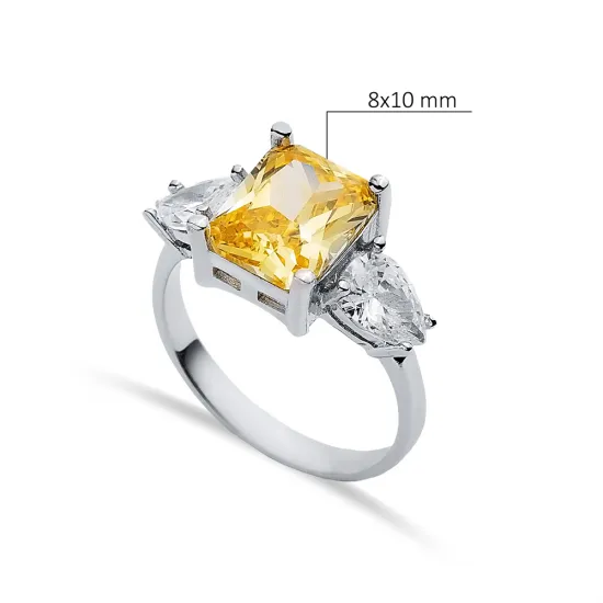 Pear CZ Rectangle Citrine Ring Sterling Silver Jewelry Pear CZ Rectangle Citrine Ring Sterling Silver Jewelry