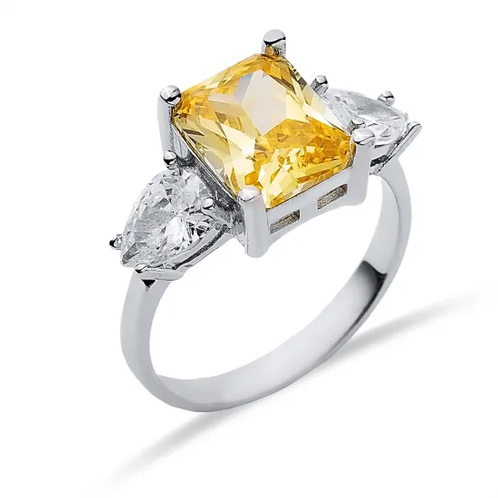 Pear CZ Rectangle Citrine Ring Sterling Silver Jewelry Pear CZ Rectangle Citrine Ring Sterling Silver Jewelry