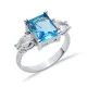 Pear CZ Rectangle Aquamarine 925 Sterling Silver Ring