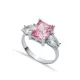 Rectangle Pink Quartz Pear CZ 925 Sterling Silver Ring