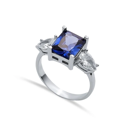 Rectangle Tanzanite Pear CZ 925 Sterling Silver Ring
