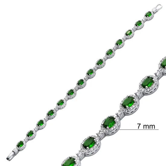 Sapphire CZ Oval Shape Tennis Sterling Silver Bracelet
