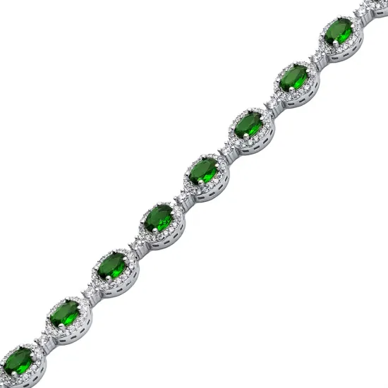 Sapphire CZ Oval Shape Tennis Sterling Silver Bracelet