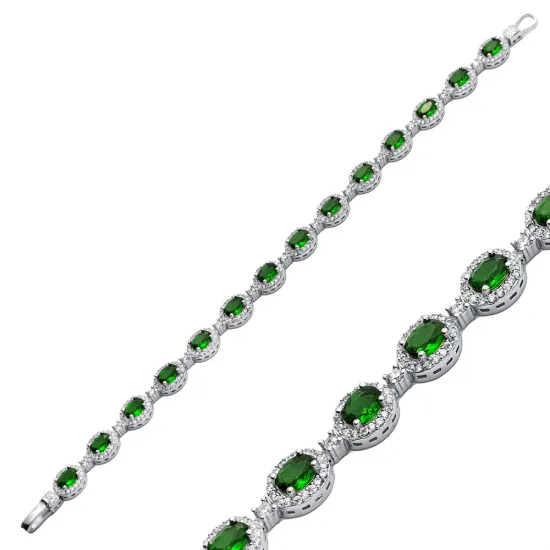 Sapphire CZ Oval Shape Tennis Sterling Silver Bracelet