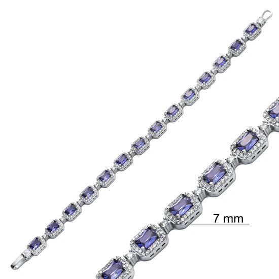 Tanzanite CZ Rectangle Shape Tennis 925 Silver Bracelet Tanzanite CZ Rectangle Shape Tennis 925 Silver Bracelet