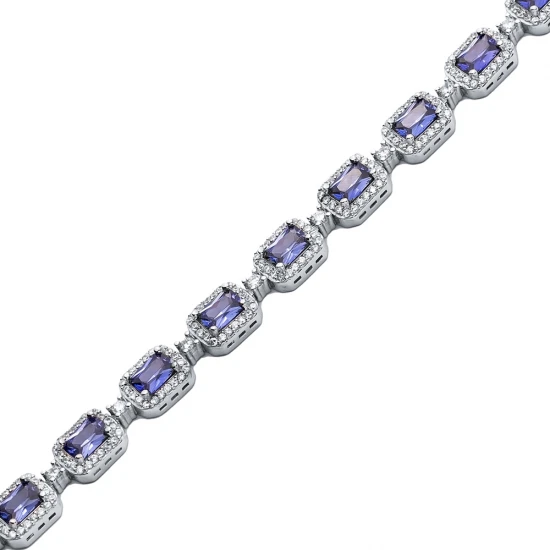 Tanzanite CZ Rectangle Shape Tennis 925 Silver Bracelet Tanzanite CZ Rectangle Shape Tennis 925 Silver Bracelet