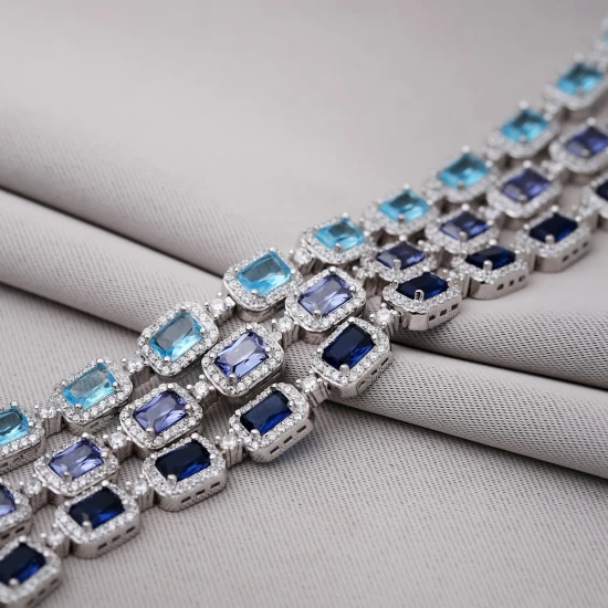 Tanzanite CZ Rectangle Shape Tennis 925 Silver Bracelet Tanzanite CZ Rectangle Shape Tennis 925 Silver Bracelet