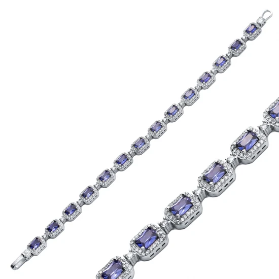 Tanzanite CZ Rectangle Shape Tennis 925 Silver Bracelet Tanzanite CZ Rectangle Shape Tennis 925 Silver Bracelet
