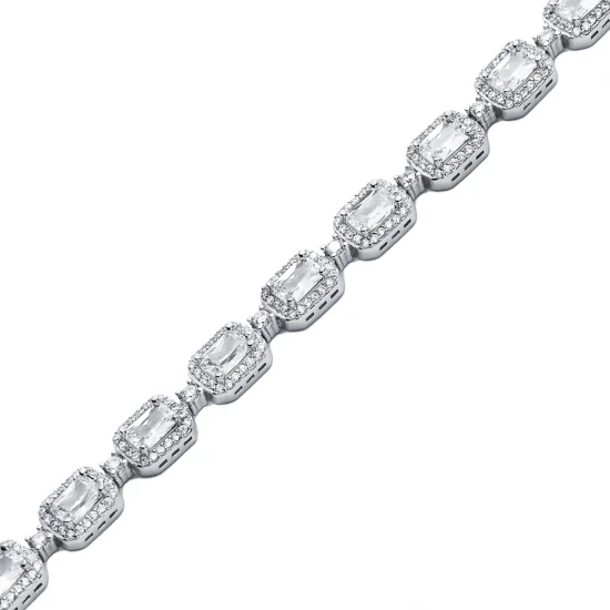 Rectangle Shape White CZ Tennis 925 Silver Bracelet