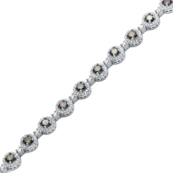 Dainty Round Mystic Topaz CZ Tennis 925 Silver Bracelet